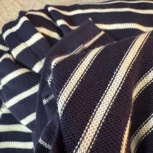 Attitudes by Renee Asymmetrical Open Front Cardigan Navy & White Stripe L - Picture 4 of 5